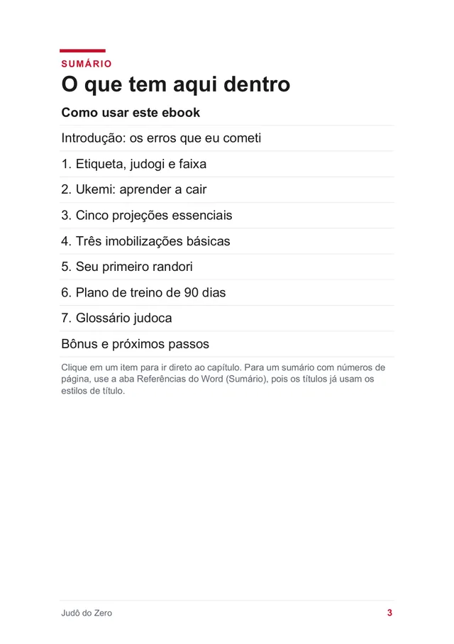 Página do ebook: Sumário